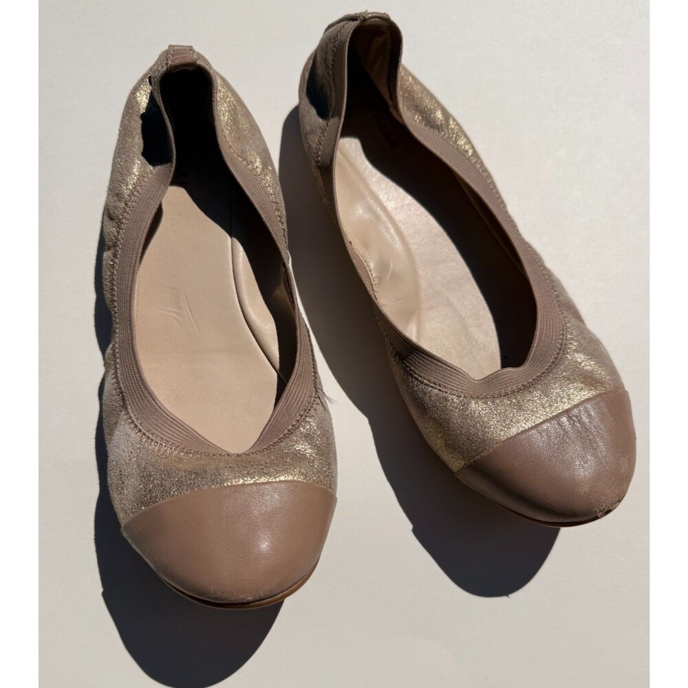 Cole Haan Womens Ballet Flats Metallic Gold Leather Cap Toe Size 9 B Slip On